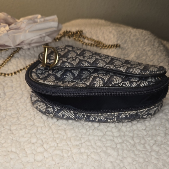 Christian Dior Vintage Saddle Bag Pouch Clutch with Chain Trotter Diorissimo - Picture 8 of 16